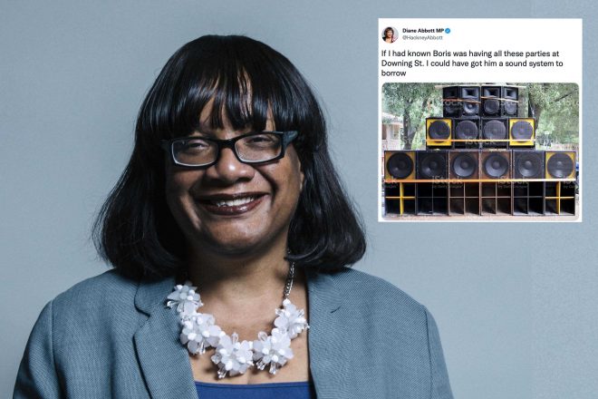 Diane Abbott suggests Boris Johnson should get a massive soundsystem for “all these parties”