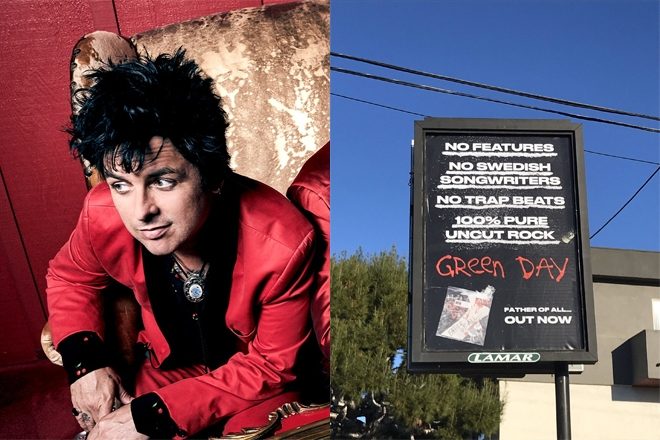 Green Day take aim at 'trap beats' on cocaine emblazoned billboard