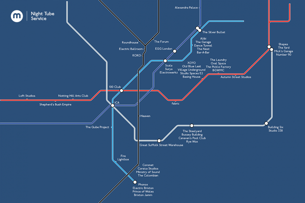 This is what the Night Tube looks like with just clubs on - - Mixmag